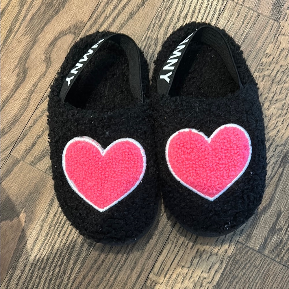 Black Slippers with Pink Heart Design